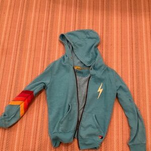 Aviator Nation Blue Hoodie with Red and Yellow Accents